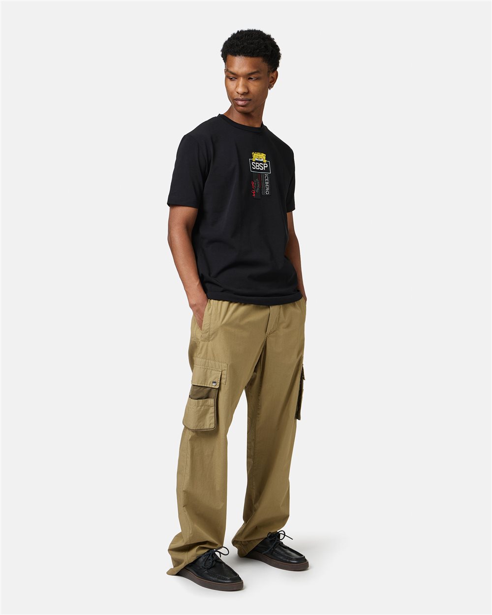 Black sustainable stretch cotton T-shirt with Spongebob print - Iceberg - Official Website