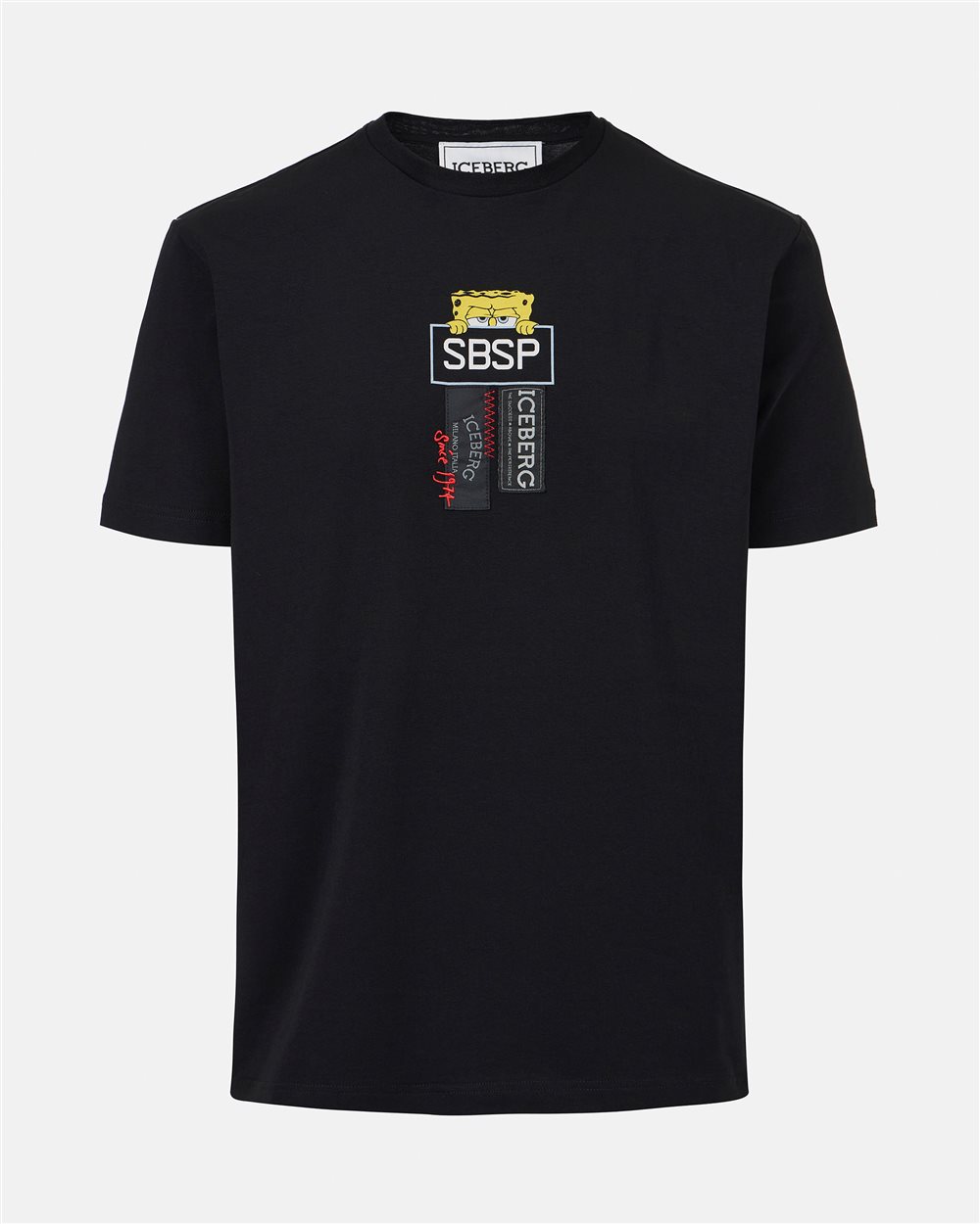 Black sustainable stretch cotton T-shirt with Spongebob print - Iceberg - Official Website