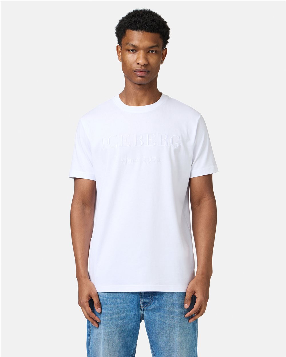 White carry-over cotton T-shirt with institutional logo embroidery - Iceberg - Official Website