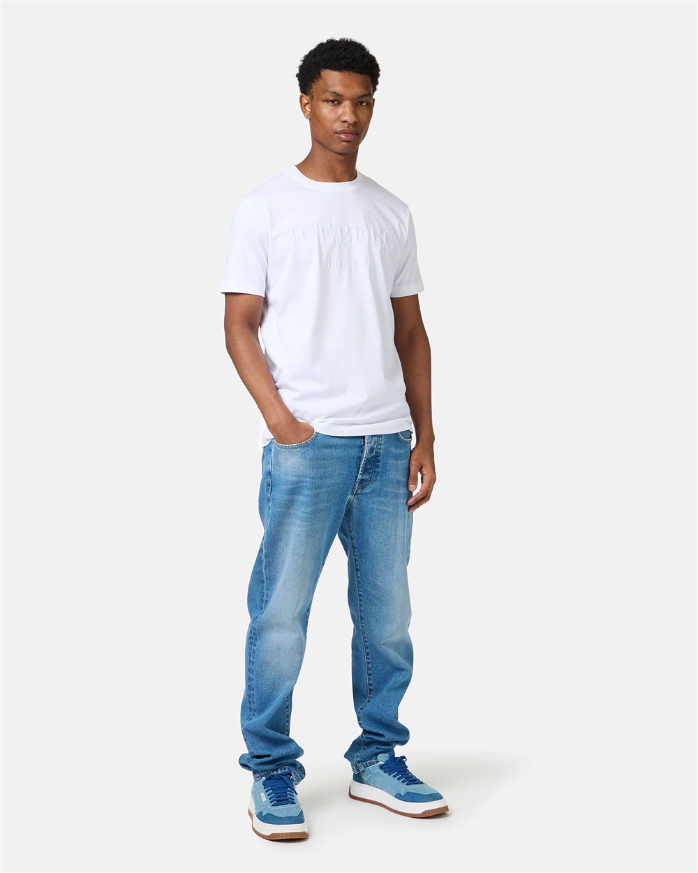 White carry-over cotton T-shirt with institutional logo embroidery - Iceberg - Official Website