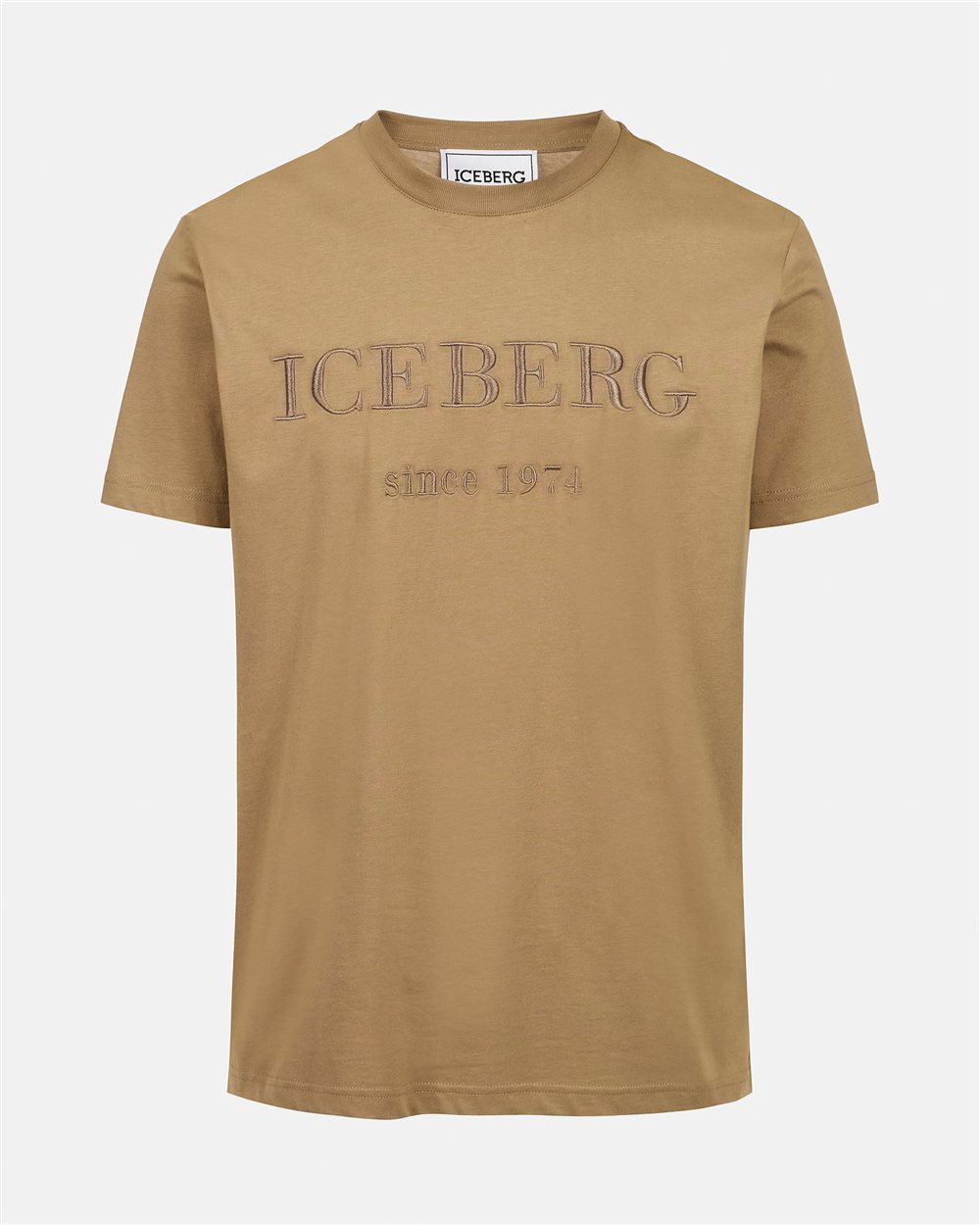 Mud-colored carry-over cotton T-shirt with institutional logo embroidery - Iceberg - Official Website