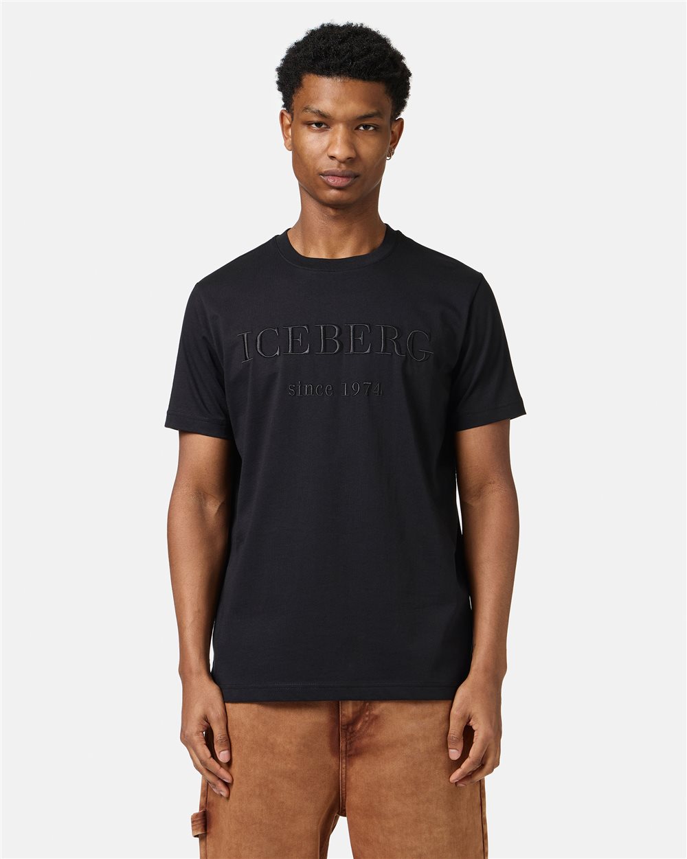 Schwarzes Carry-over-T-Shirt aus Baumwolle mit Logostickerei - Iceberg - Official Website