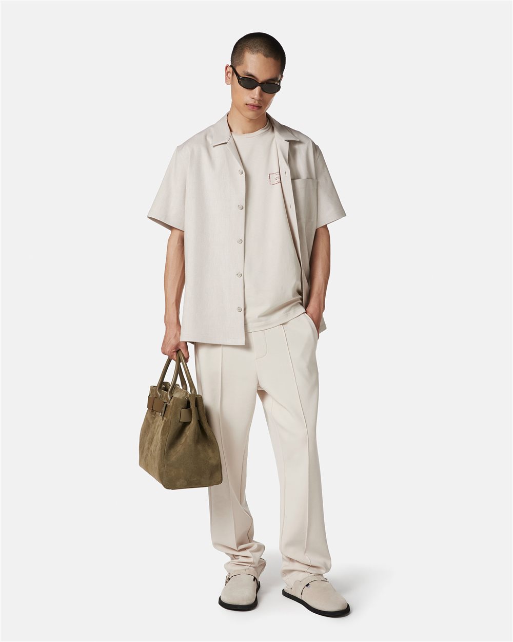 Slim-fit powder-colored sustainable stretch cotton T-shirt with Poppy print - Iceberg - Official Website