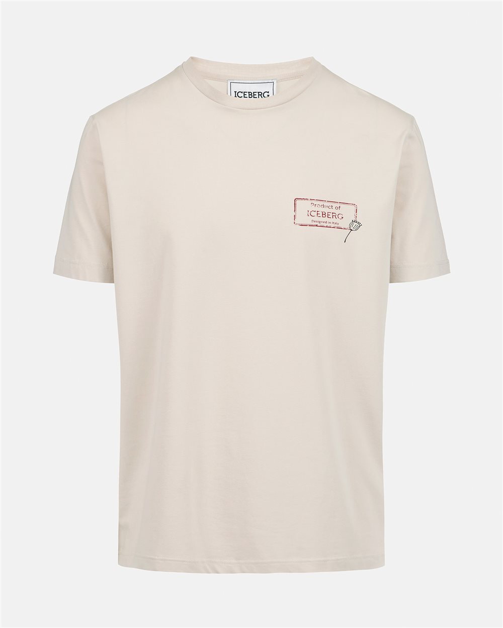 Slim-fit powder-colored sustainable stretch cotton T-shirt with Poppy print - Iceberg - Official Website