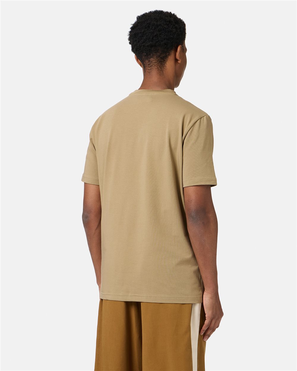 Slim-fit mud-colored sustainable stretch cotton T-shirt with Poppy print - Iceberg - Official Website