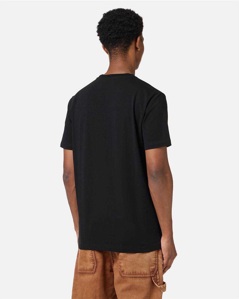 Slim-fit black sustainable stretch cotton T-shirt with Poppy print - Iceberg - Official Website
