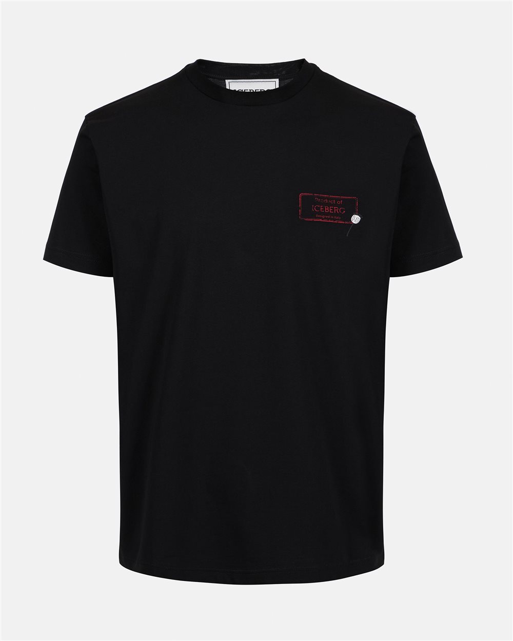 Slim-fit black sustainable stretch cotton T-shirt with Poppy print - Iceberg - Official Website