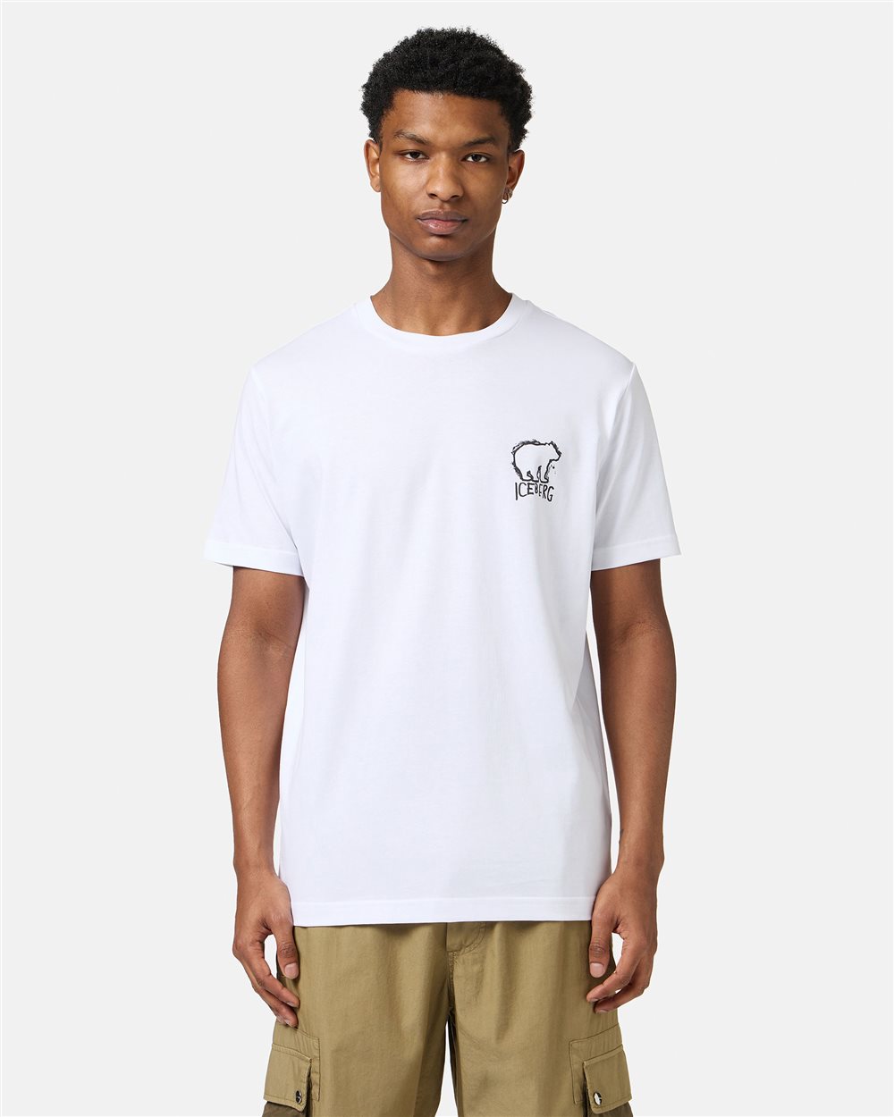 White slim fit cotton T-shirt with Bear print - Iceberg - Official Website