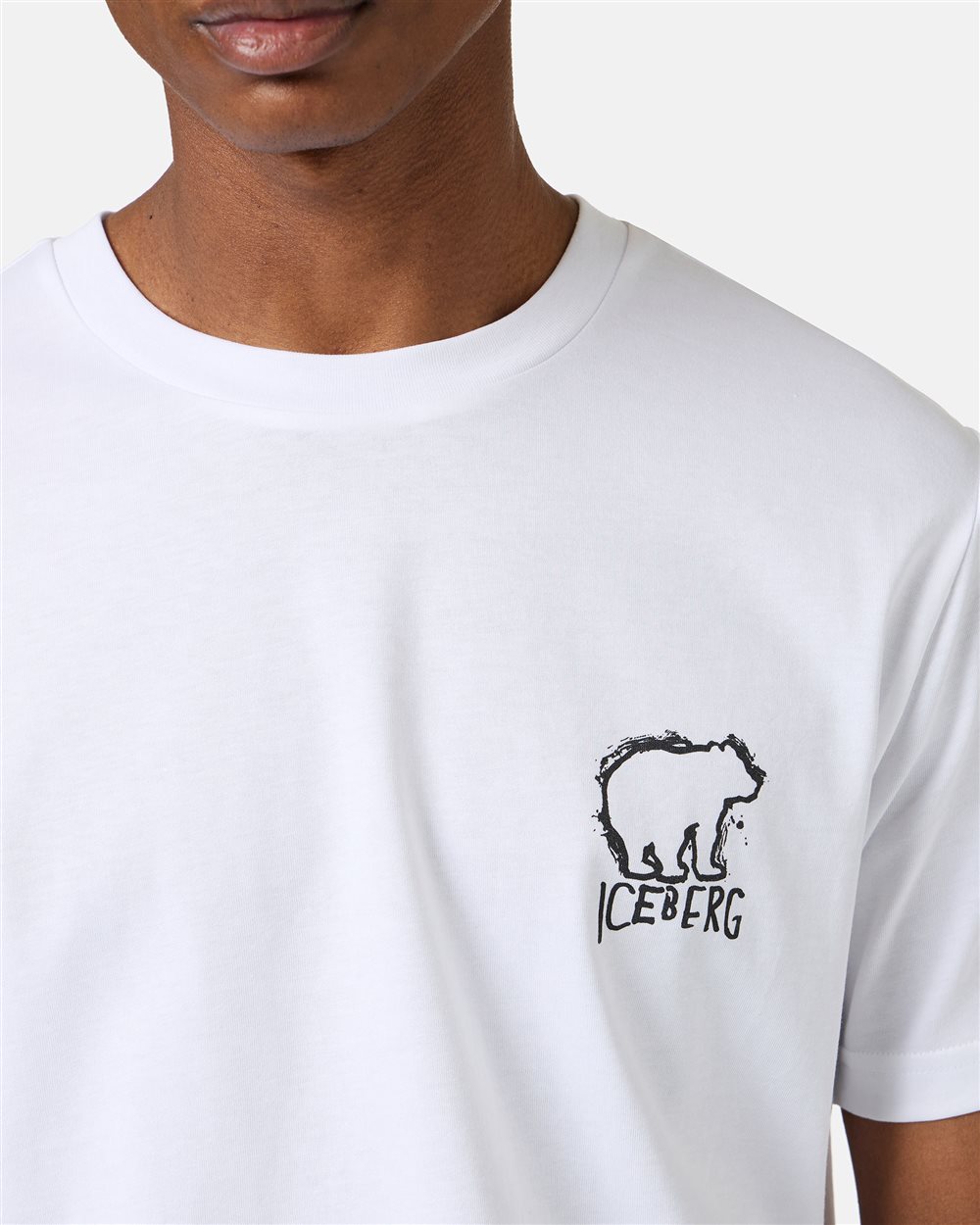 White slim fit cotton T-shirt with Bear print - Iceberg - Official Website