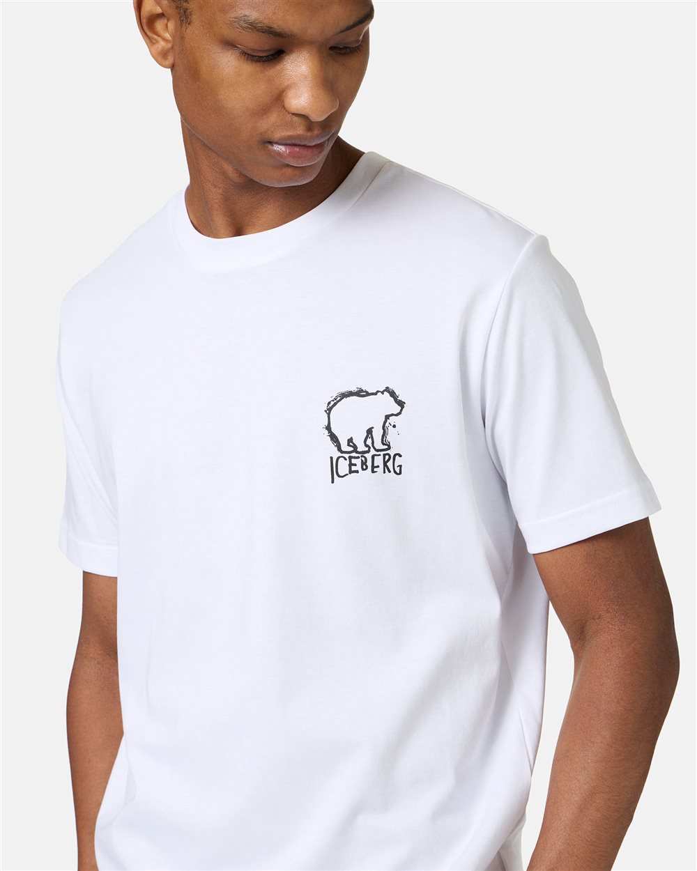 White slim fit cotton T-shirt with Bear print - Iceberg - Official Website