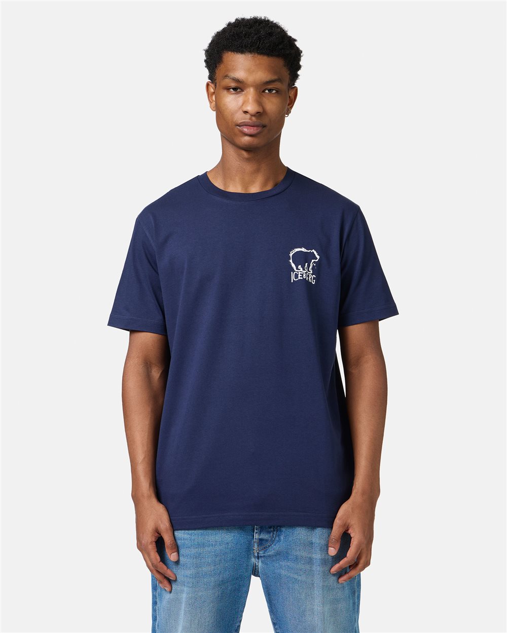 Blue slim fit cotton T-shirt with Bear print - Iceberg - Official Website