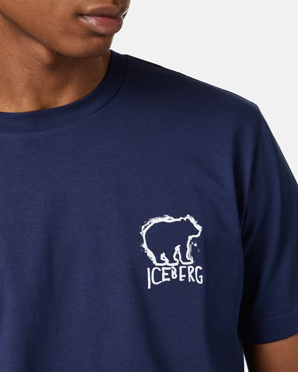 Blue slim fit cotton T-shirt with Bear print - Iceberg - Official Website