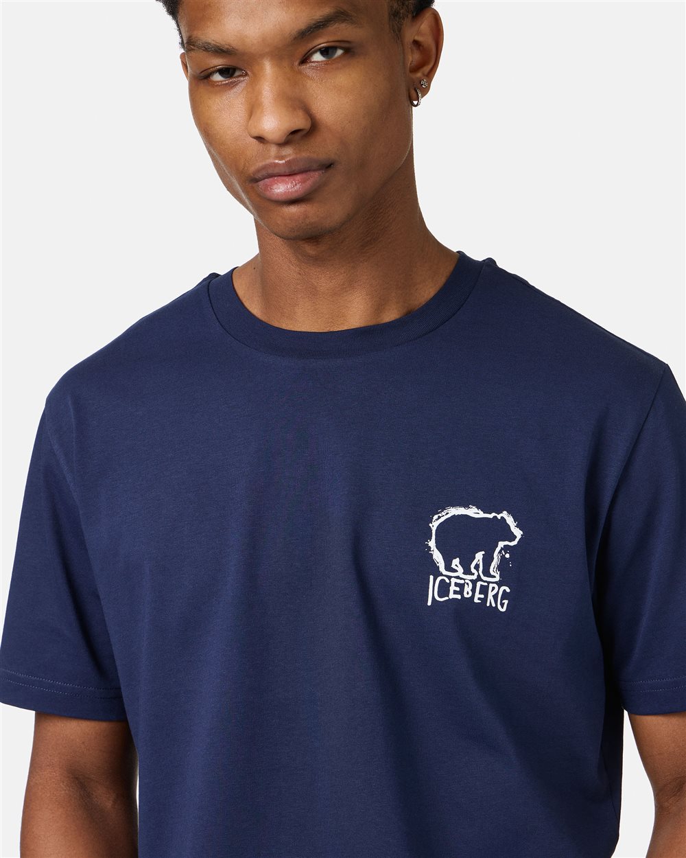Blue slim fit cotton T-shirt with Bear print - Iceberg - Official Website