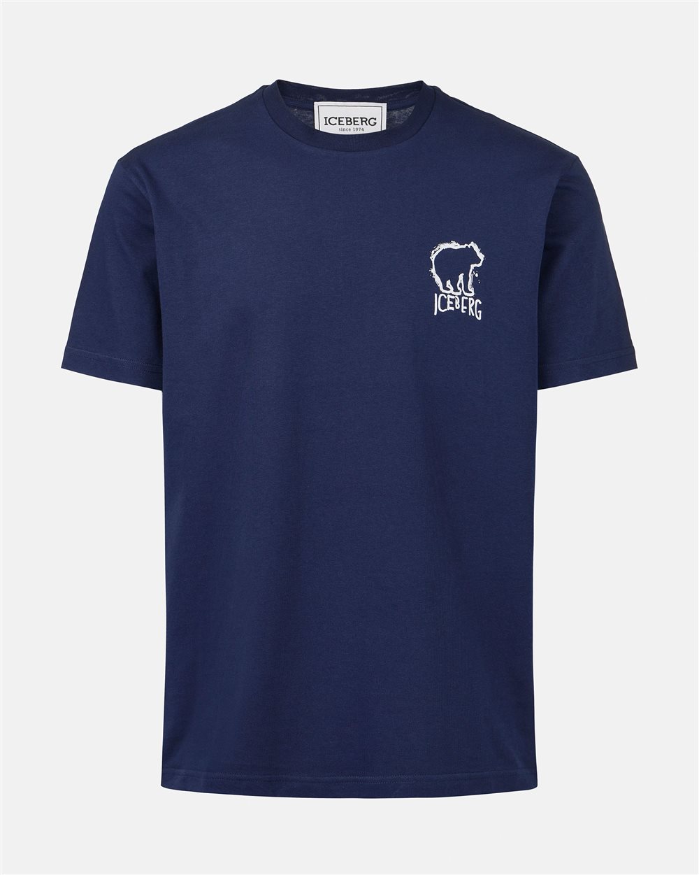 Blue slim fit cotton T-shirt with Bear print - Iceberg - Official Website