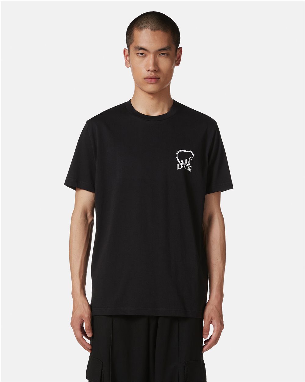 T-shirt nera slim fit in cotone con stampa Bear - Iceberg - Official Website