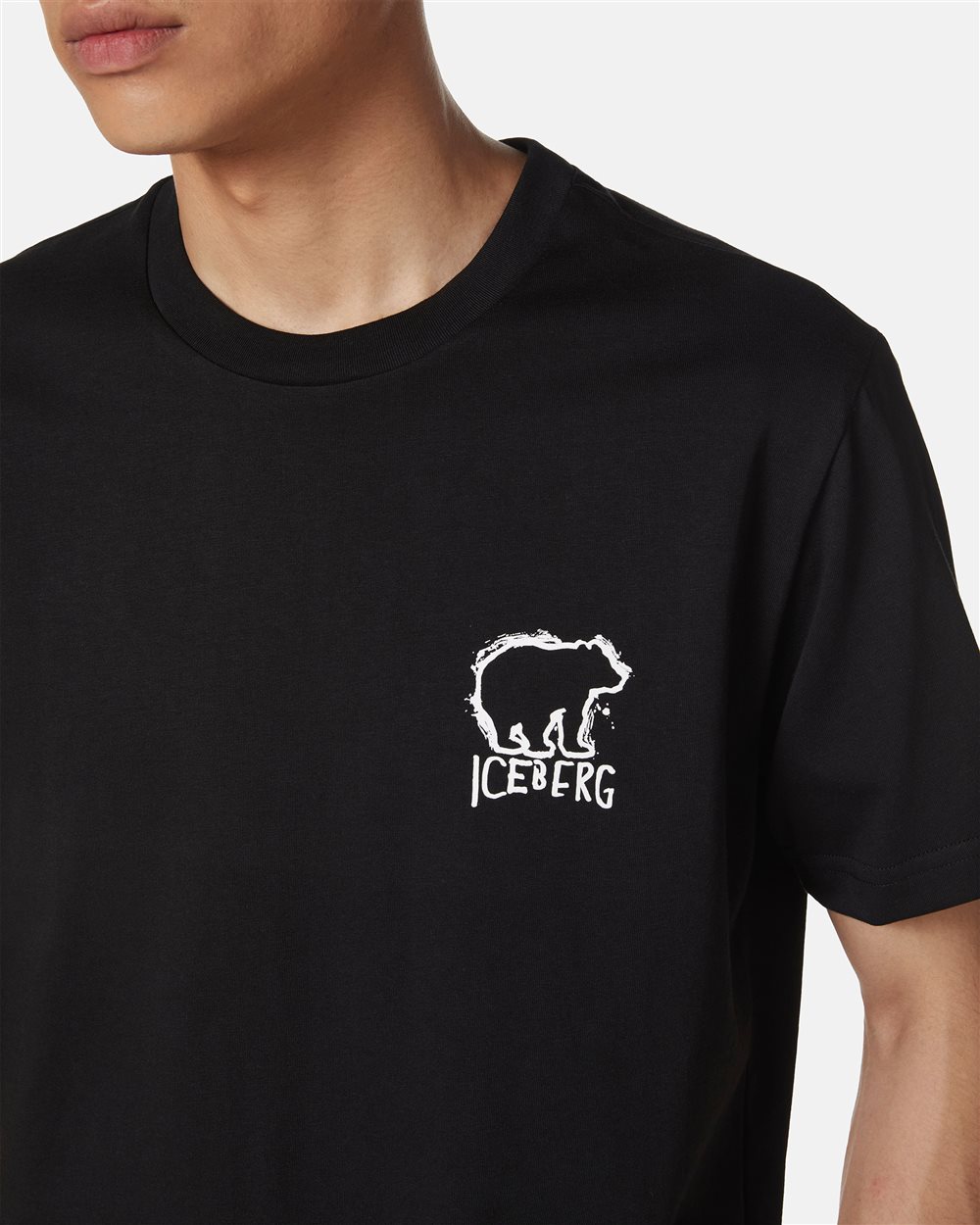 T-shirt nera slim fit in cotone con stampa Bear - Iceberg - Official Website