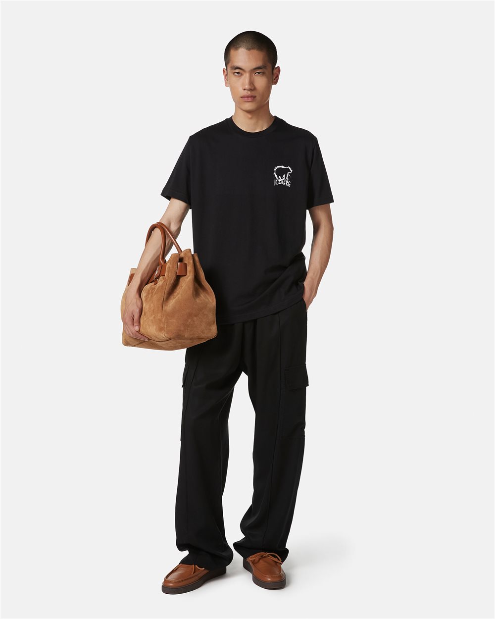T-shirt nera slim fit in cotone con stampa Bear - Iceberg - Official Website