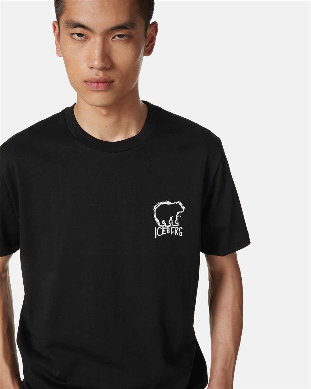 T-shirt nera slim fit in cotone con stampa Bear - Iceberg - Official Website