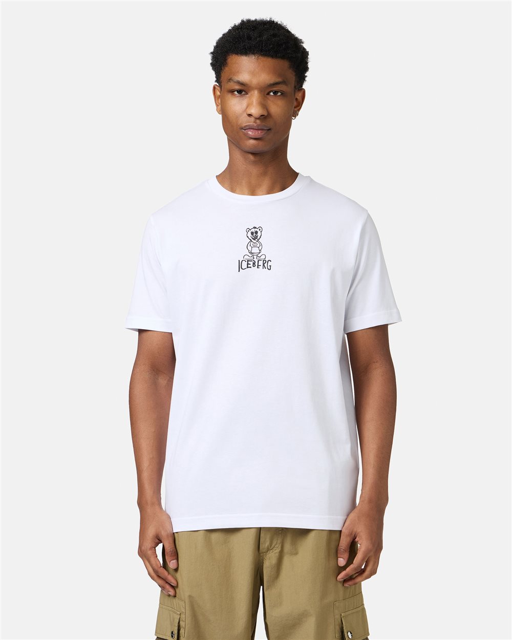 White slim fit cotton T-shirt with Bear print and Iceberg logo - Iceberg - Official Website
