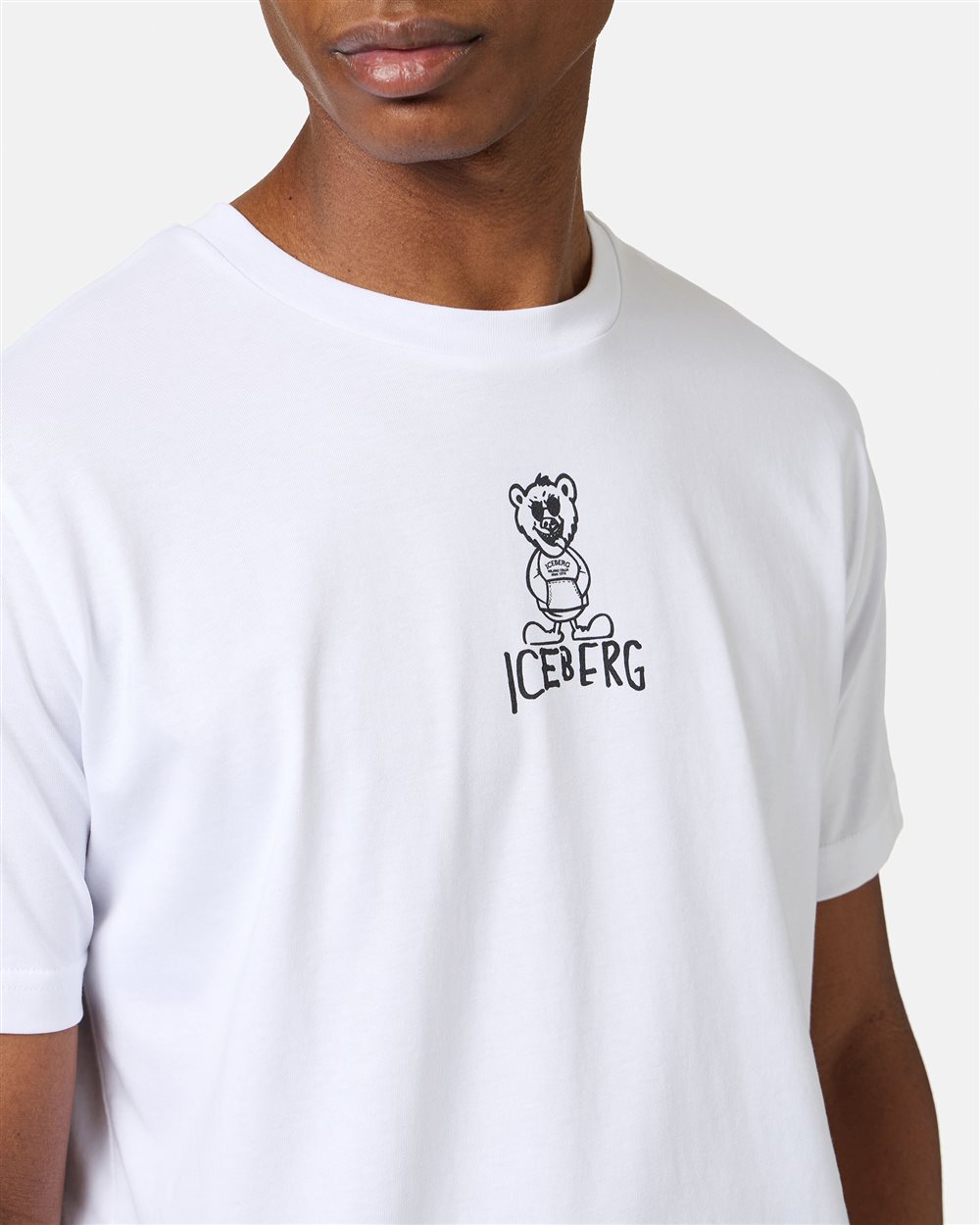 White slim fit cotton T-shirt with Bear print and Iceberg logo - Iceberg - Official Website