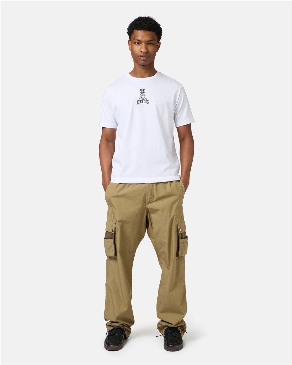 White slim fit cotton T-shirt with Bear print and Iceberg logo - Iceberg - Official Website