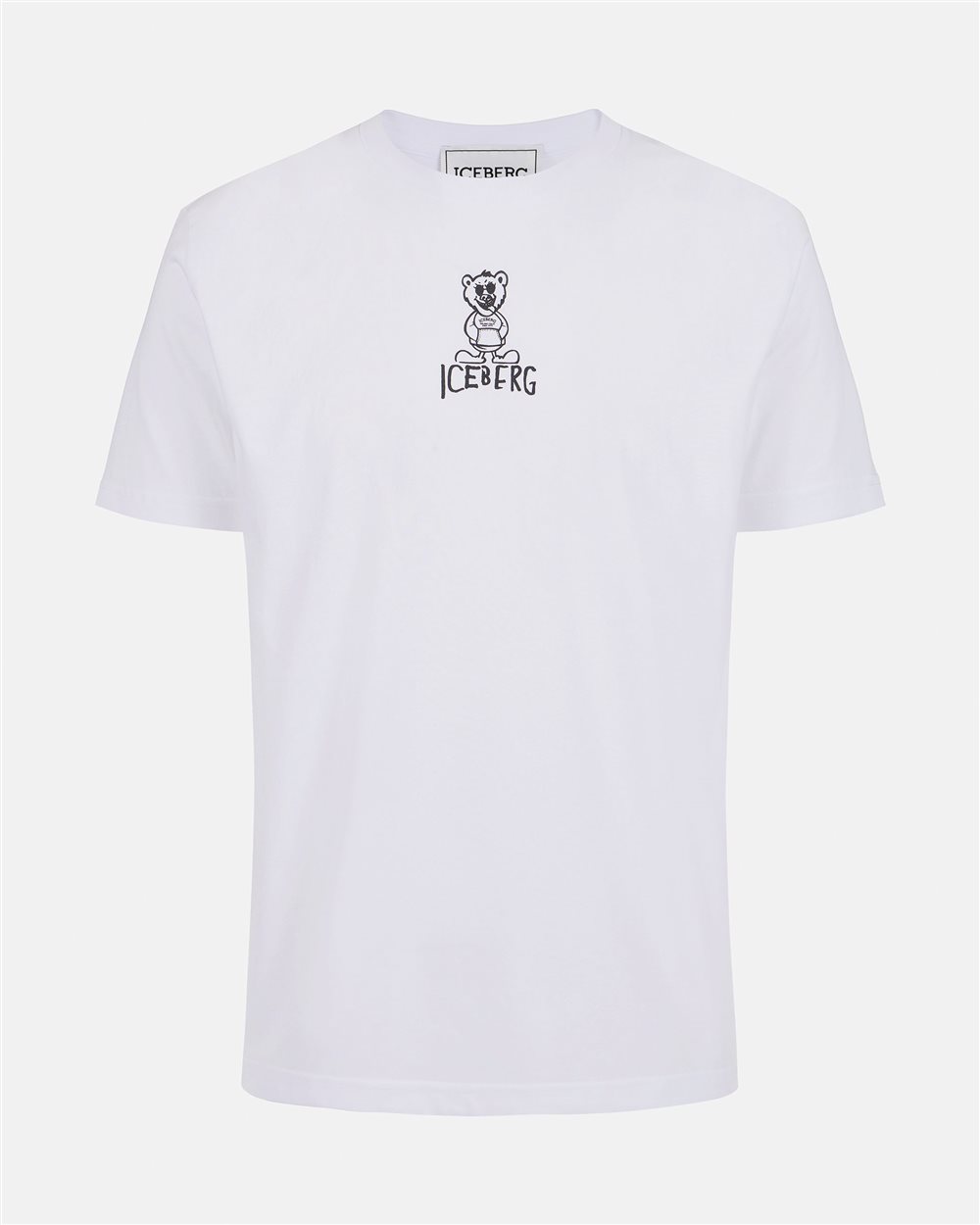 White slim fit cotton T-shirt with Bear print and Iceberg logo - Iceberg - Official Website