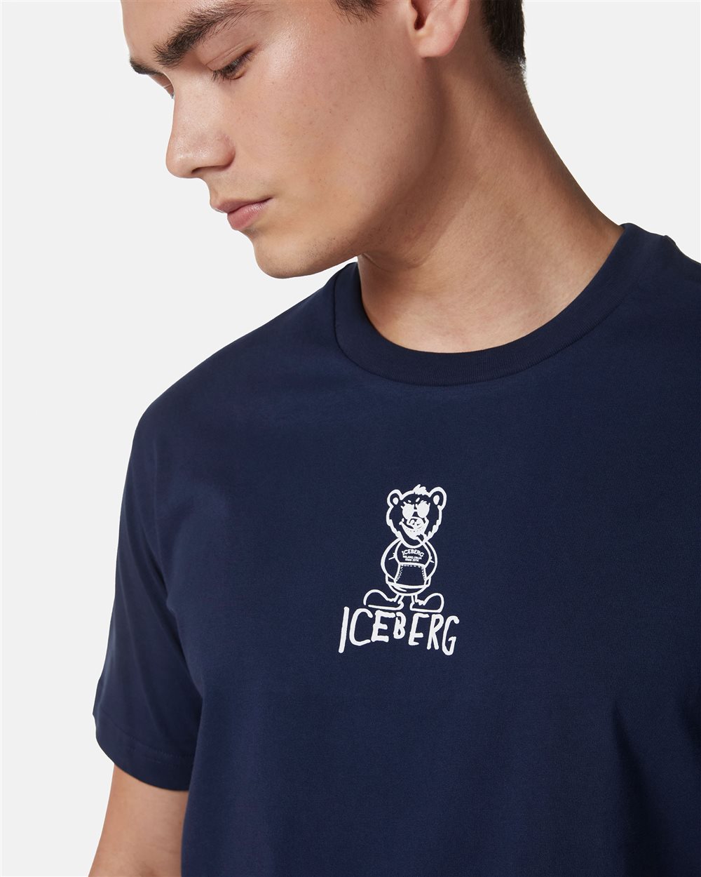 Blue slim fit cotton T-shirt with Bear print and Iceberg logo - Iceberg - Official Website