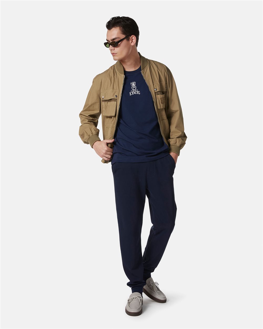 Blue slim fit cotton T-shirt with Bear print and Iceberg logo - Iceberg - Official Website