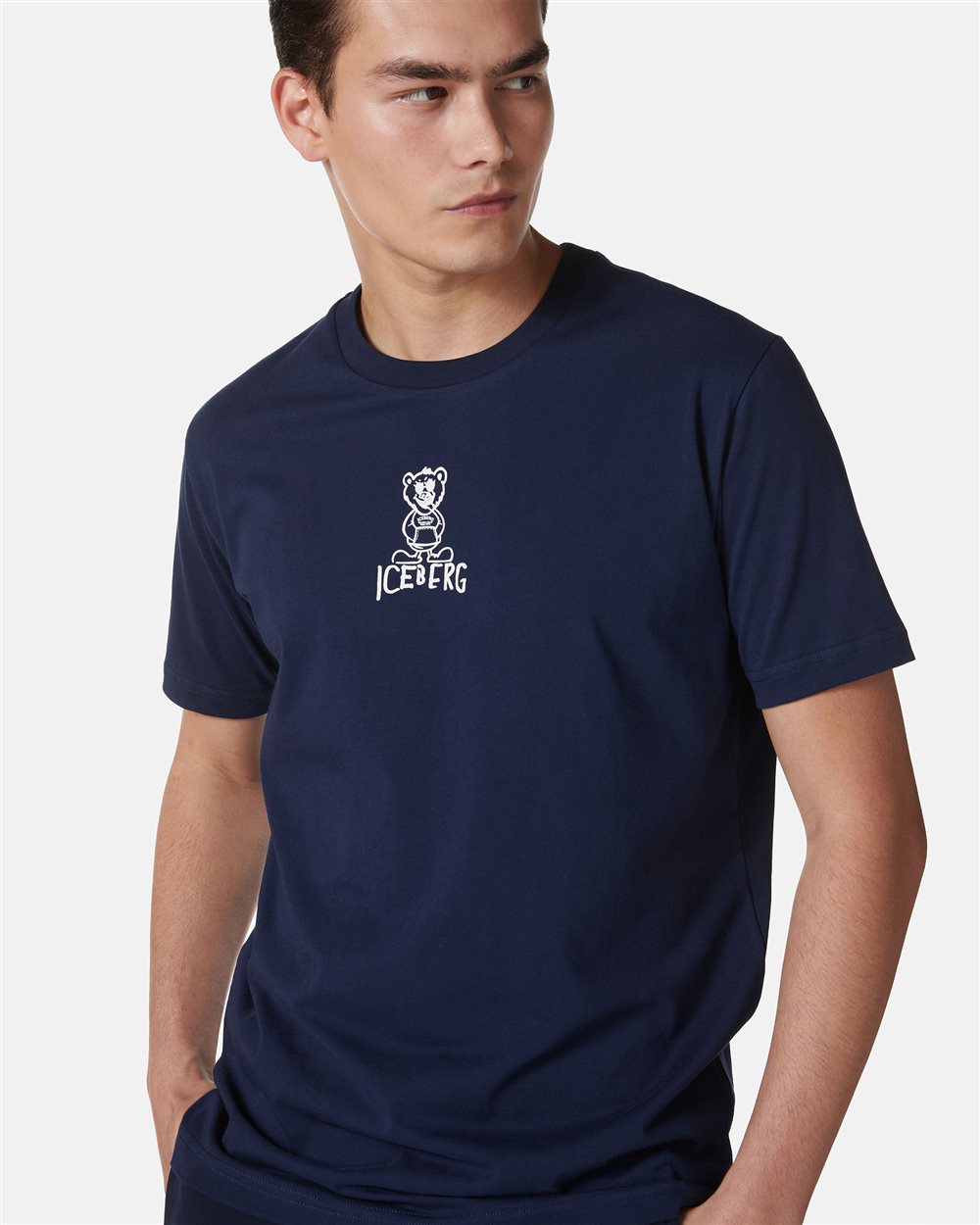 Blue slim fit cotton T-shirt with Bear print and Iceberg logo - Iceberg - Official Website