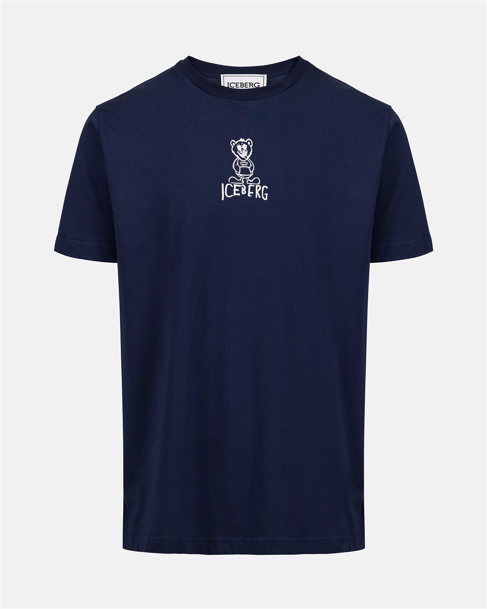 Blue slim fit cotton T-shirt with Bear print and Iceberg logo - Iceberg - Official Website
