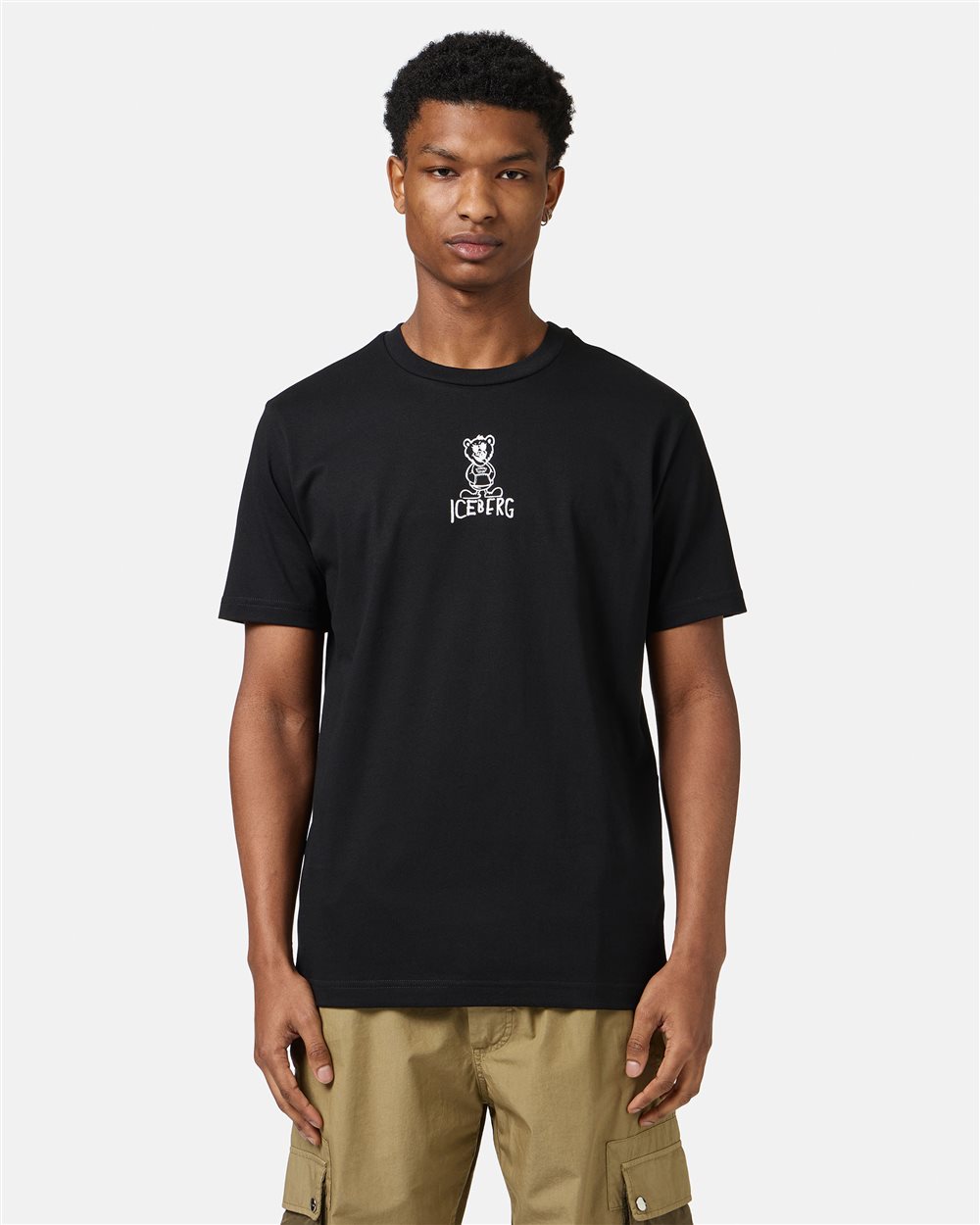 Black slim fit cotton T-shirt with Bear print and Iceberg logo - Iceberg - Official Website