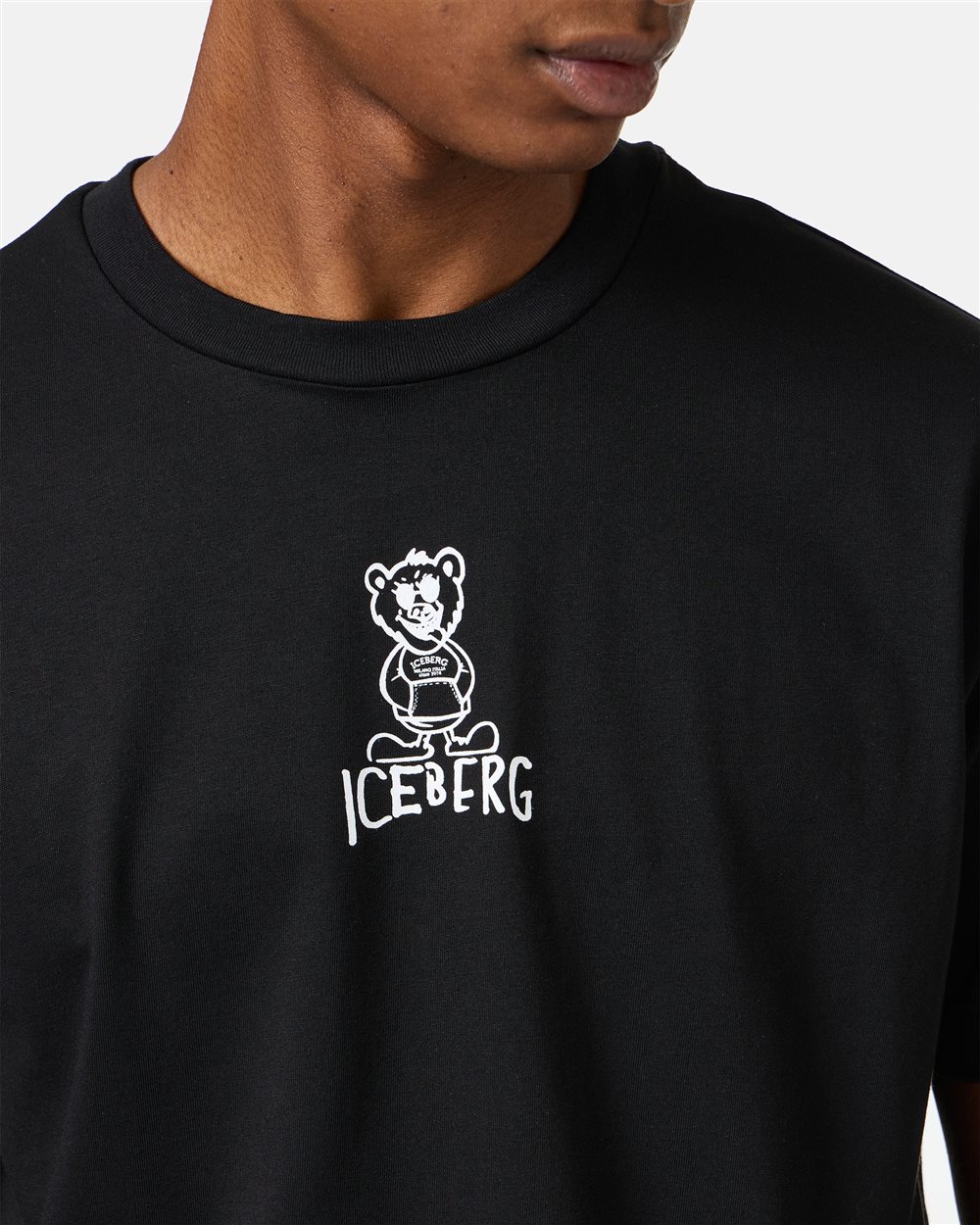 Black slim fit cotton T-shirt with Bear print and Iceberg logo - Iceberg - Official Website