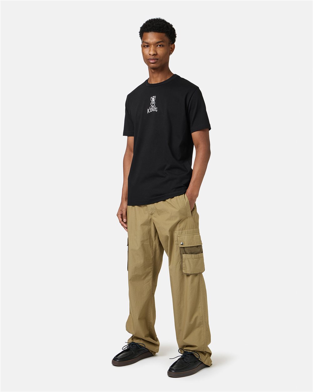 Black slim fit cotton T-shirt with Bear print and Iceberg logo - Iceberg - Official Website