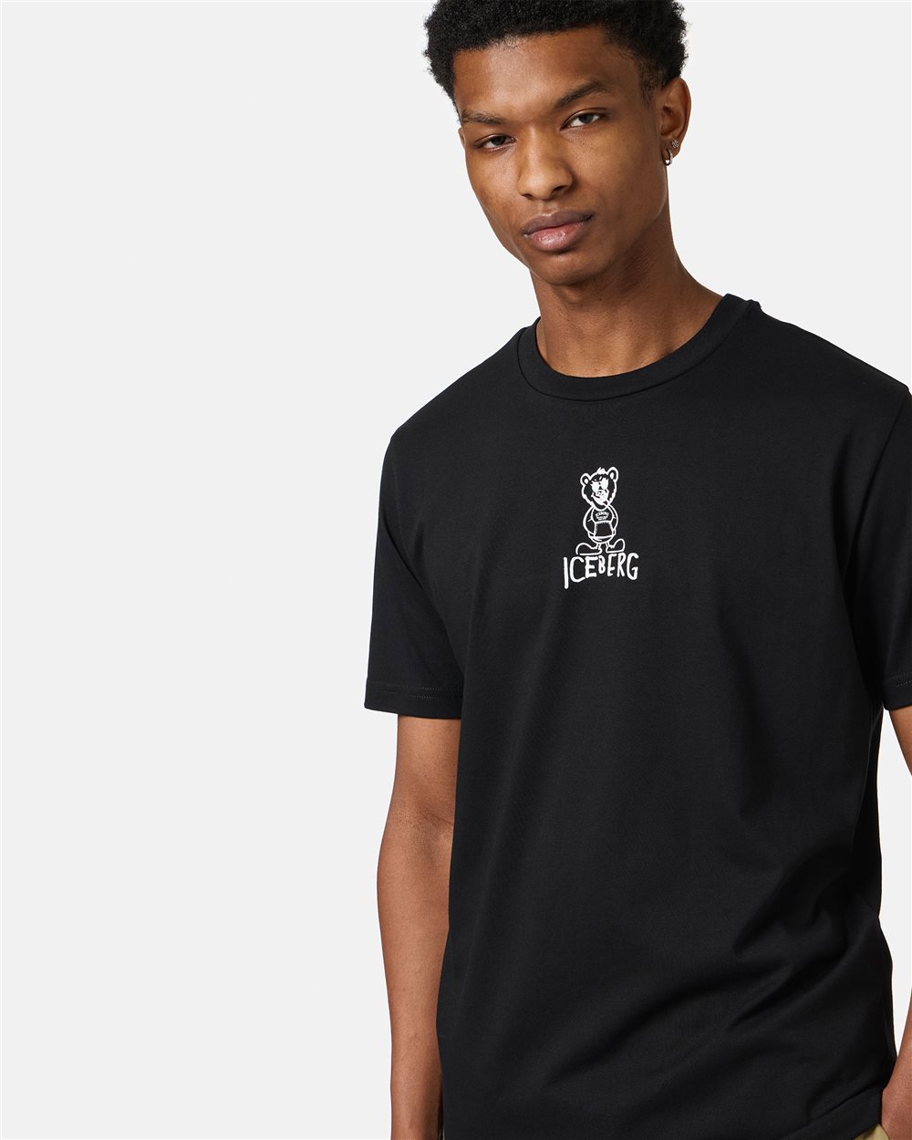 Black slim fit cotton T-shirt with Bear print and Iceberg logo - Iceberg - Official Website