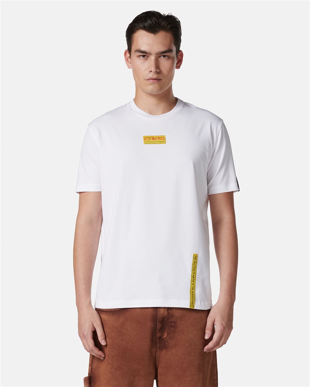 Slim-fit white T-shirt in sustainable cotton jersey - Iceberg - Official Website