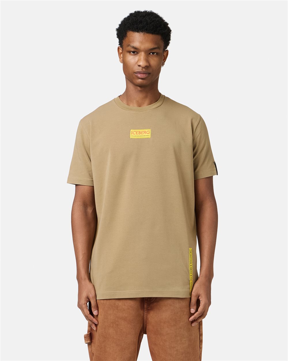 Slim-fit mud-colored T-shirt in sustainable cotton jersey - Iceberg - Official Website