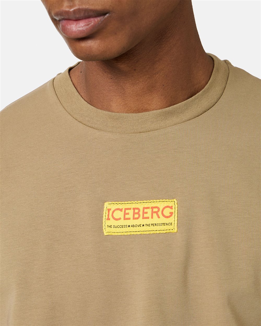 Slim-fit mud-colored T-shirt in sustainable cotton jersey - Iceberg - Official Website