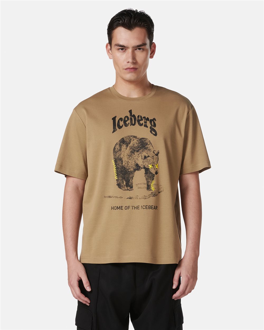 Mud-colored regular-fit T-shirt in GOTS-certified sustainable interlock fabric - Iceberg - Official Website