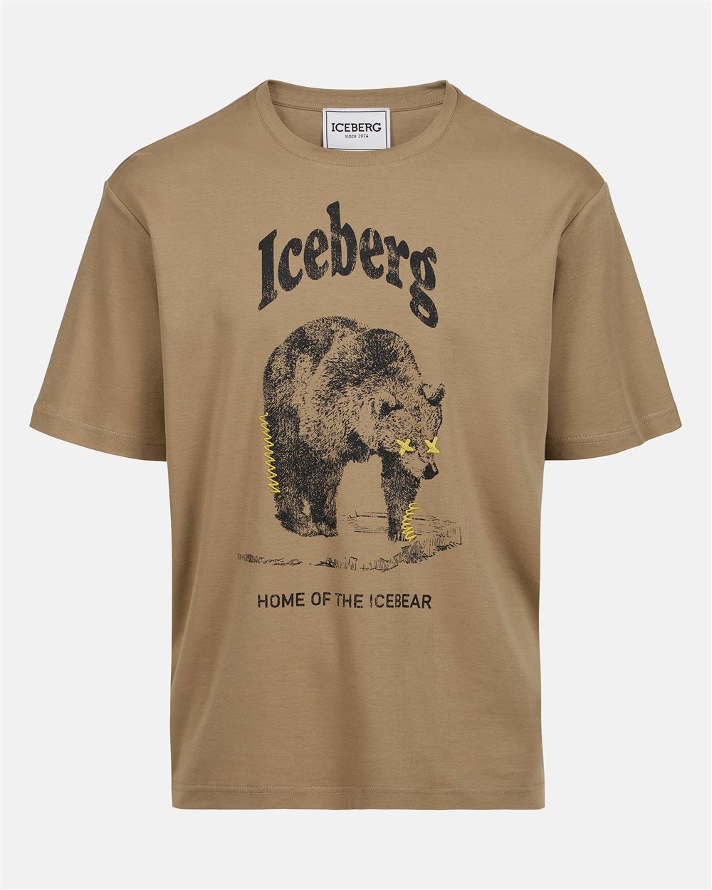 Mud-colored regular-fit T-shirt in GOTS-certified sustainable interlock fabric - Iceberg - Official Website