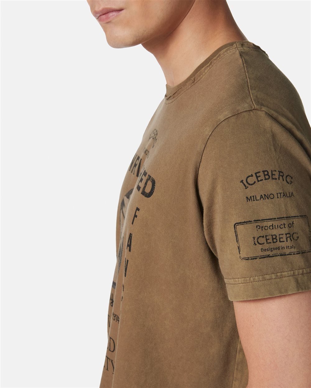 Mud-colored patterned regular-fit cotton jersey T-shirt - Iceberg - Official Website