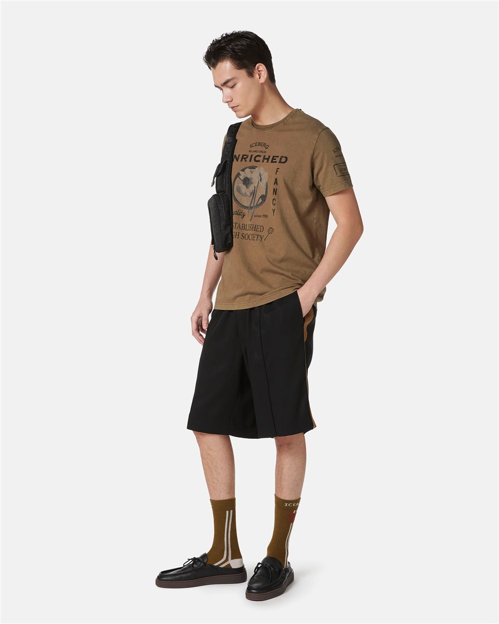 Mud-colored patterned regular-fit cotton jersey T-shirt - Iceberg - Official Website