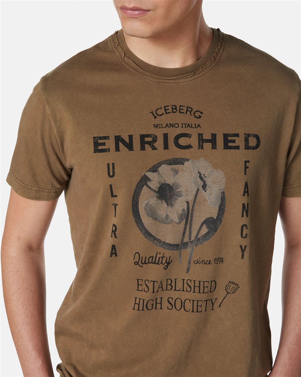 Mud-colored patterned regular-fit cotton jersey T-shirt - Iceberg - Official Website