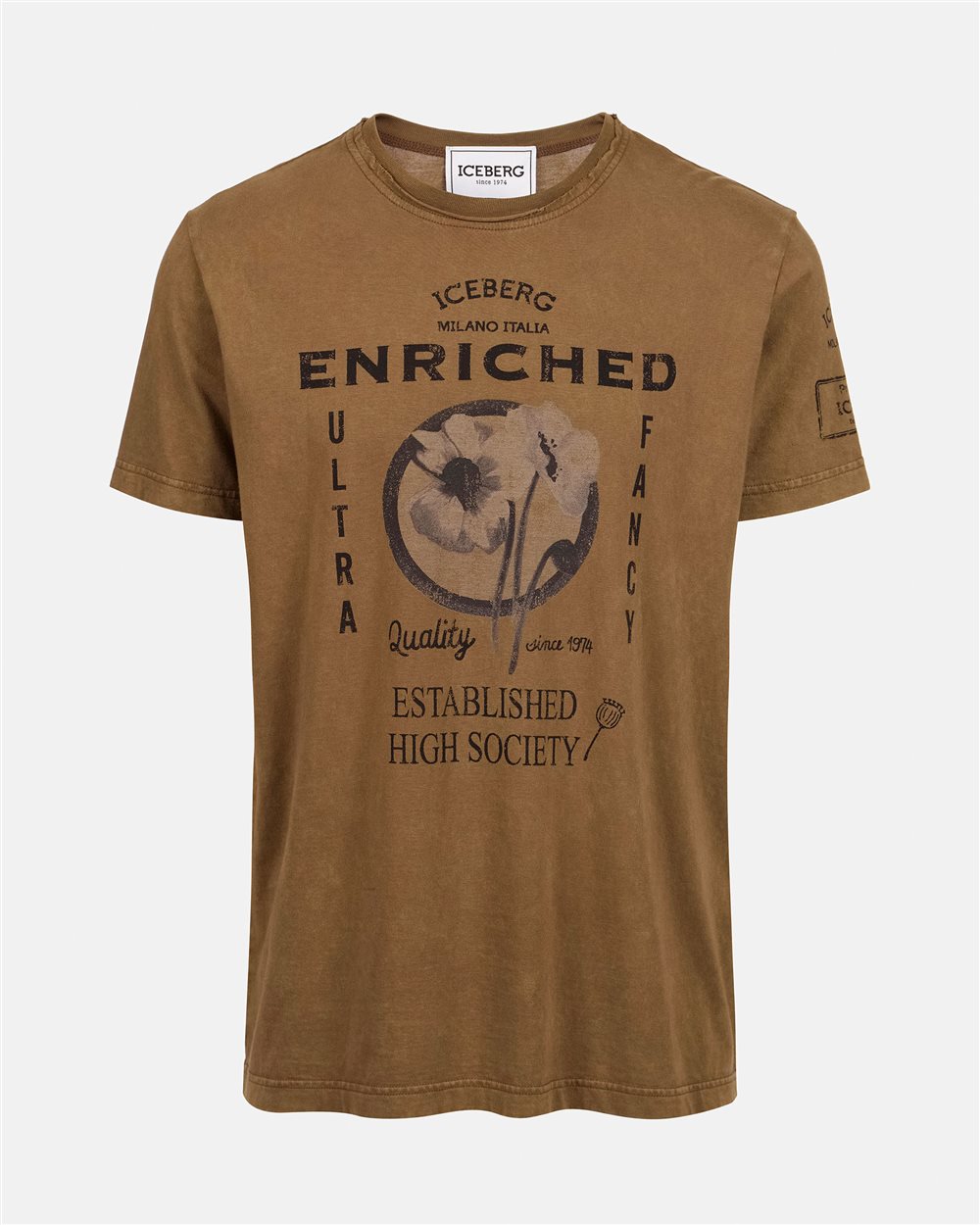 Mud-colored patterned regular-fit cotton jersey T-shirt - Iceberg - Official Website