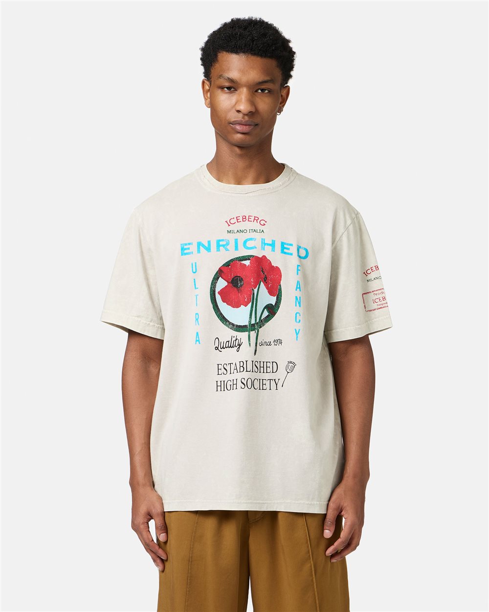 Beige patterned regular-fit cotton jersey T-shirt - Iceberg - Official Website
