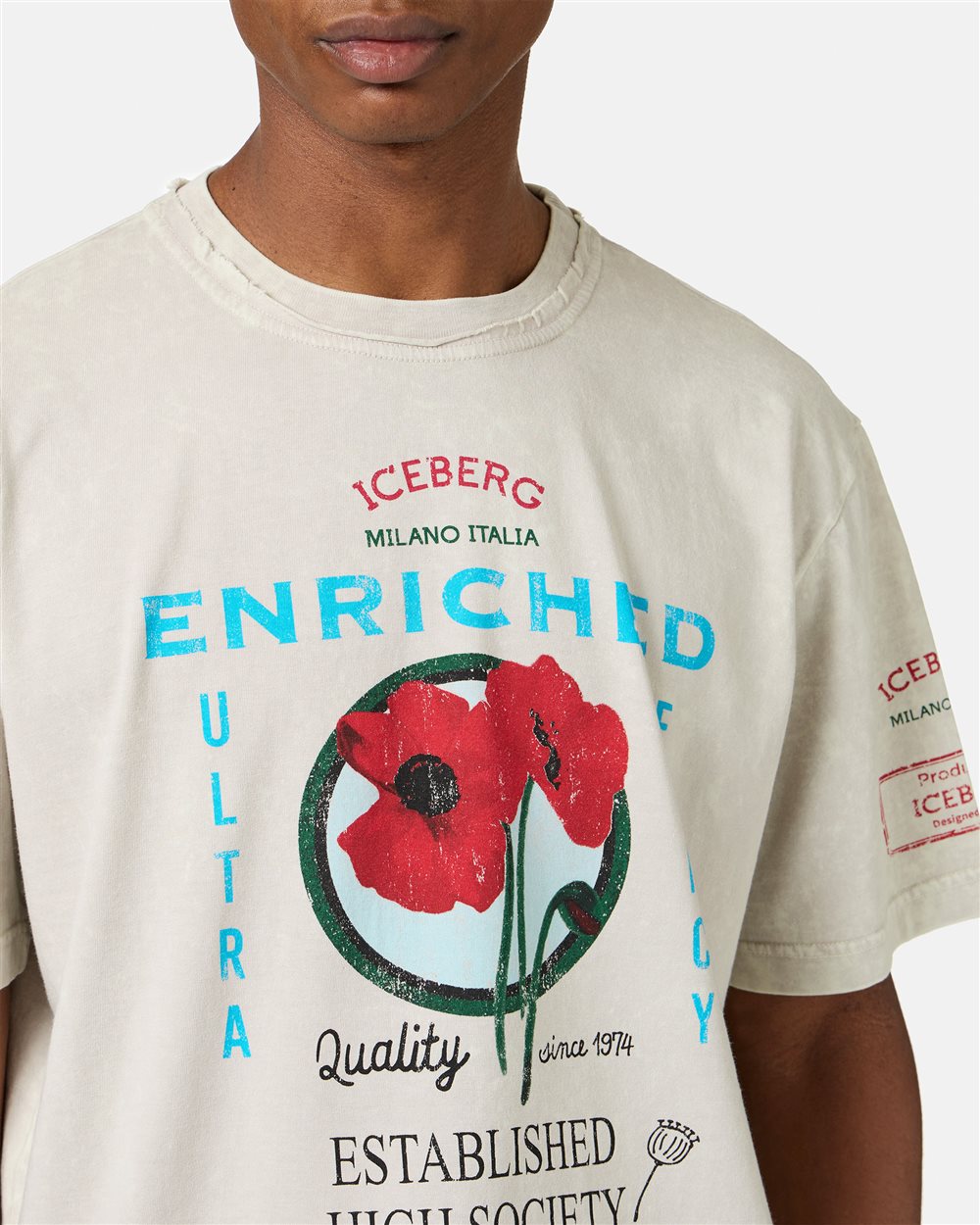Beige patterned regular-fit cotton jersey T-shirt - Iceberg - Official Website