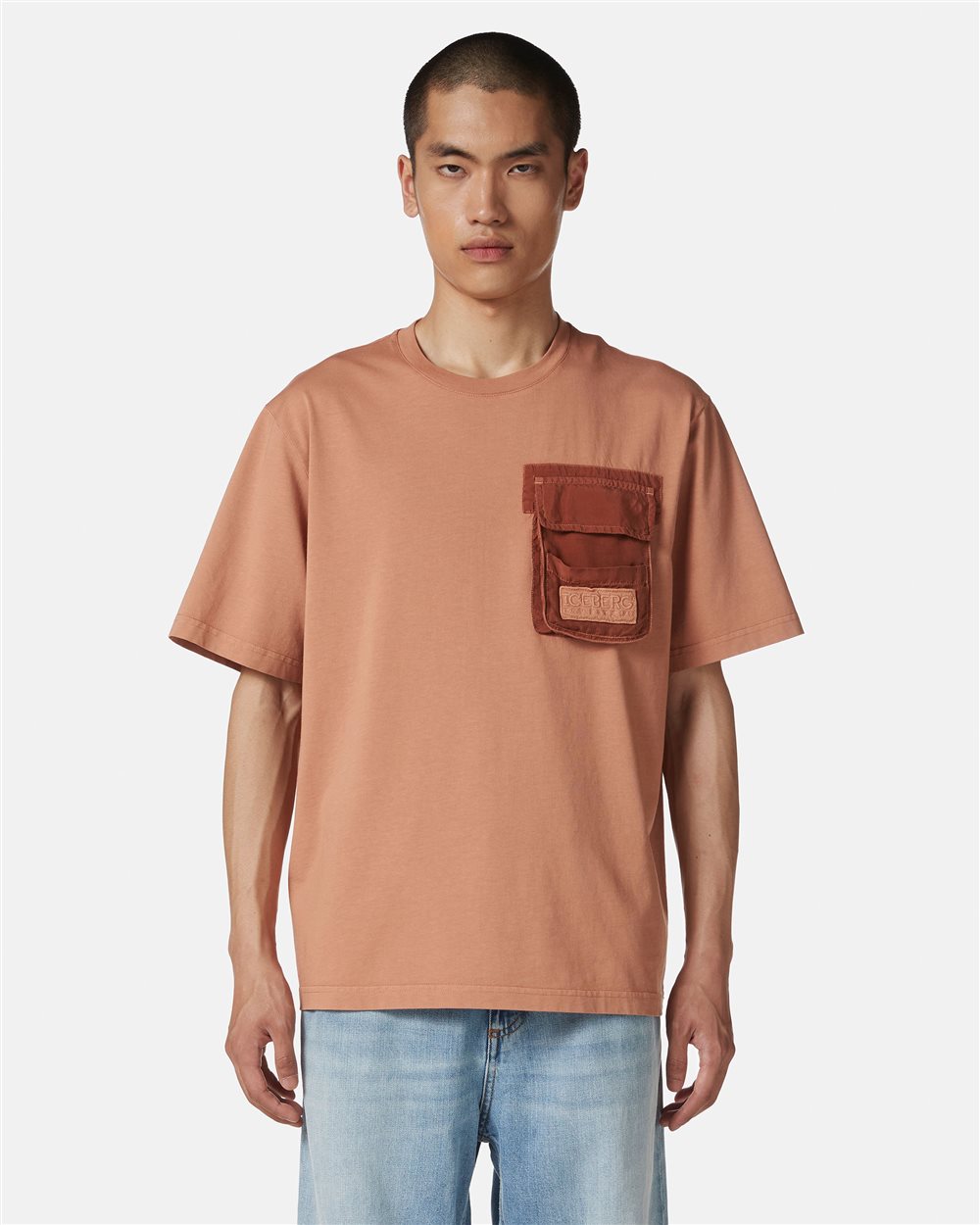 Regular fit terracotta colored T-shirt in dyed cotton jersey - Iceberg - Official Website
