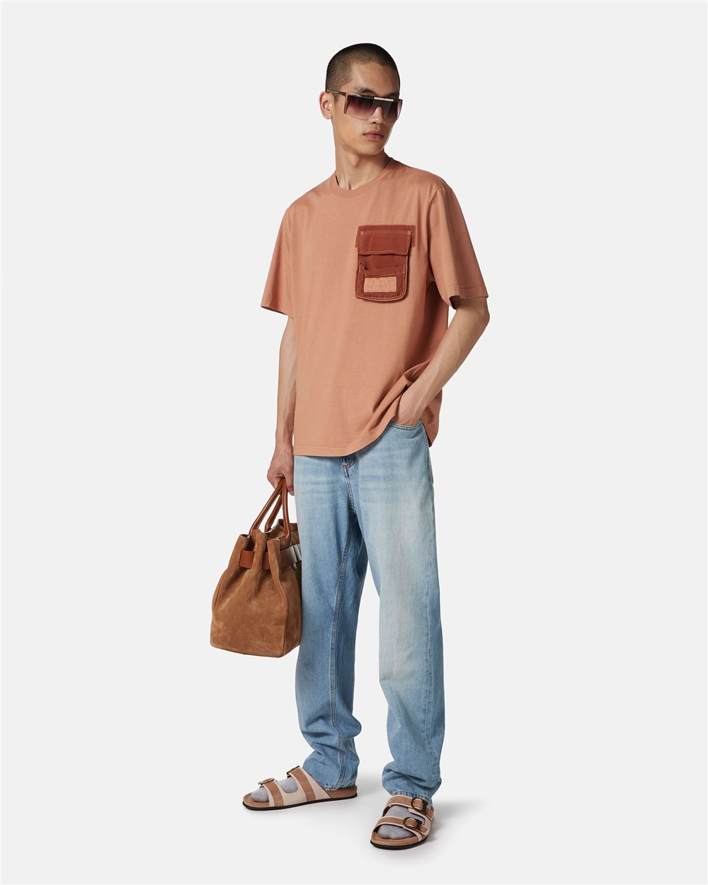 Regular fit terracotta colored T-shirt in dyed cotton jersey - Iceberg - Official Website