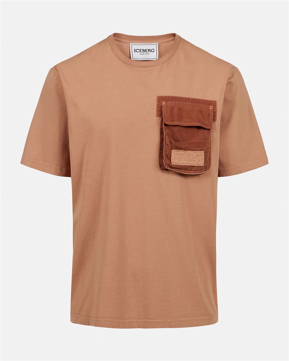 Regular fit terracotta colored T-shirt in dyed cotton jersey - Iceberg - Official Website