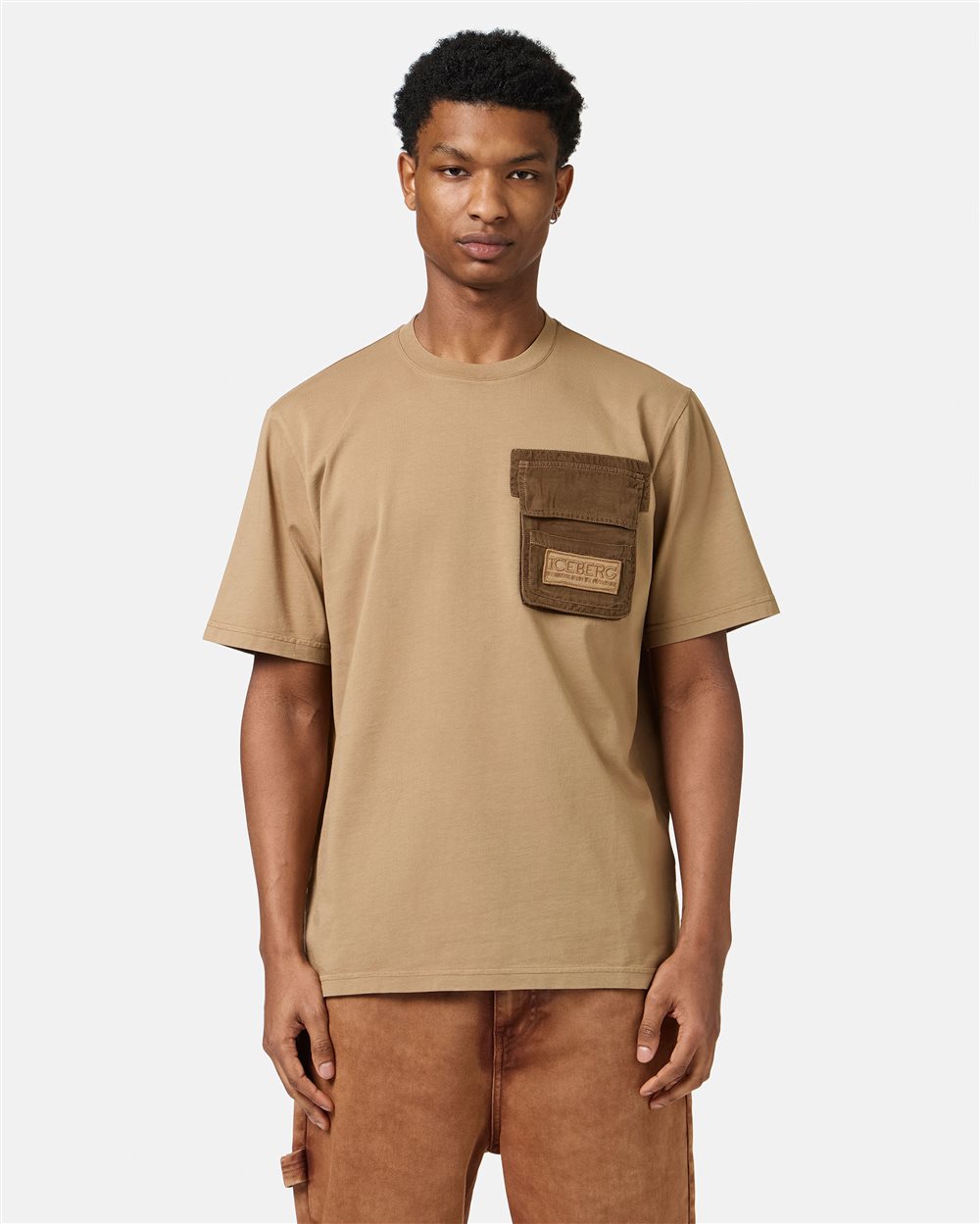 Mud-colored regular-fit T-shirt in dyed cotton jersey - Iceberg - Official Website
