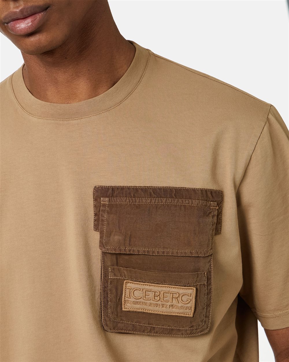Mud-colored regular-fit T-shirt in dyed cotton jersey - Iceberg - Official Website